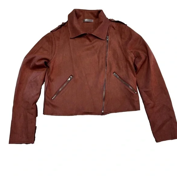 Lisa Robertson Size Small Brown Faux Suede Moto Jacket Coat Snaps Zippers NEW - Picture 14 of 15